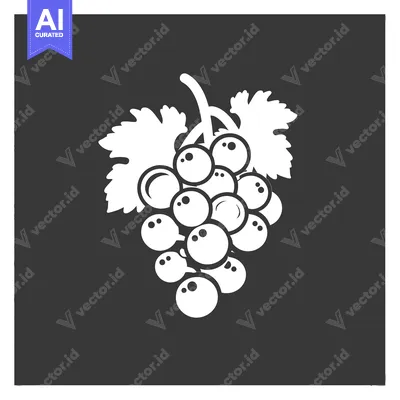 Aset premium populer: White Grape Bunch with Stem and Leaves on Black Background