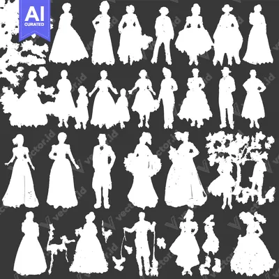 White Silhouettes of People in Various Poses and Settings