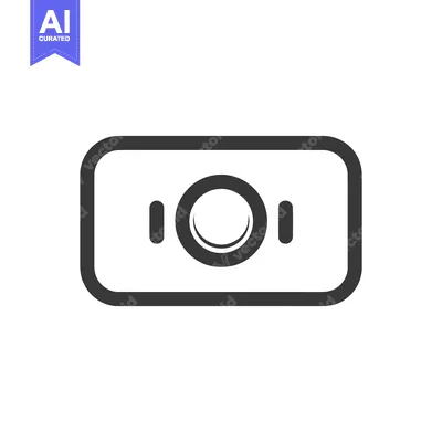 Aset desain premium: Minimalist Camera Icon: Rounded Rectangle, Circle Lens, Gray on White