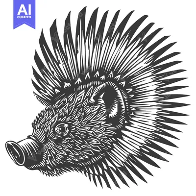 Wild Boar Head with Spiky Feathers