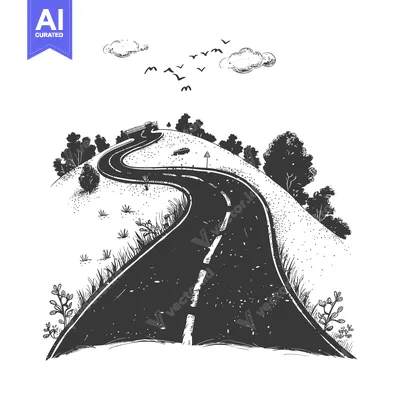 Winding Road Through a Lush Green Hillside with Birds Flying Overhead