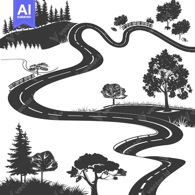 Winding Road Through a Silhouette Forest Landscape