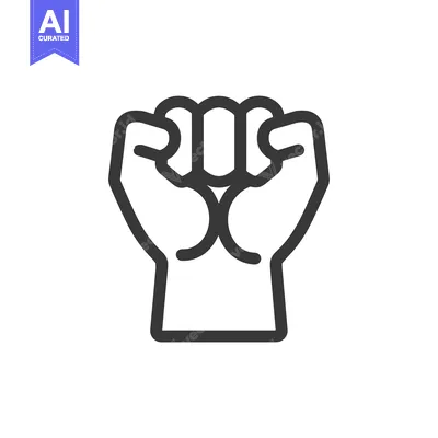 Aset premium populer: A black line drawing of a fist clenched in the air