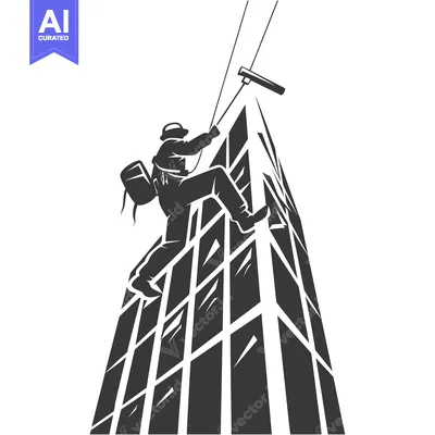 Window Cleaner Hanging from a Tall Building with a Squeegee