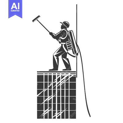 Window Washer Cleaning a High-Rise Building with a Squeegee