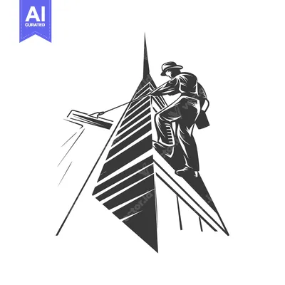 Window Washer Cleaning Tall Building with Squeegee