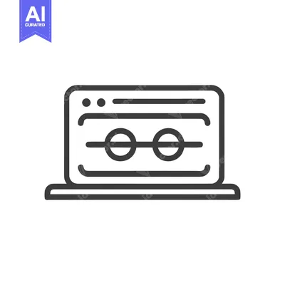 Aset desain premium: Minimalist Laptop Icon with Two Circles and Horizontal Lines Design
