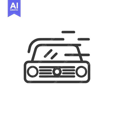 Fast Car Icon: Sleek Automotive Design with Motion Lines on White Back