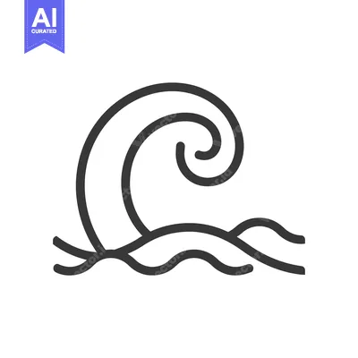 Aset desain premium: A black line drawing of a stylized ocean wave