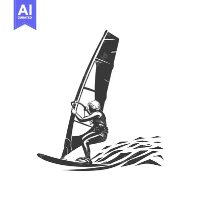 Windsurfer Riding a Wave with a Sail