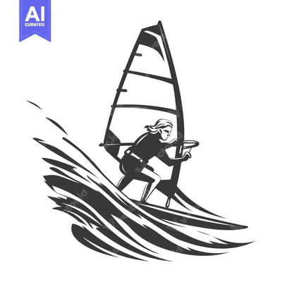 Windsurfer Riding a Wave with a Sail