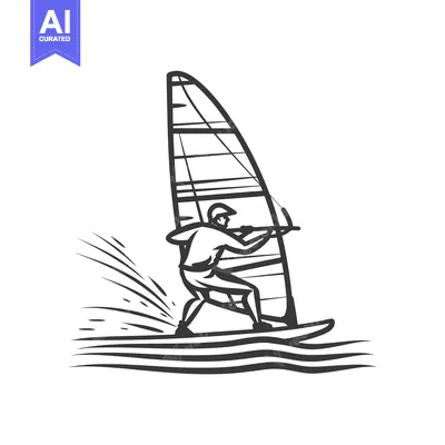Windsurfer Riding a Wave with a Sail