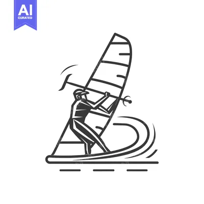 Aset premium populer: Windsurfer riding a wave with a sail