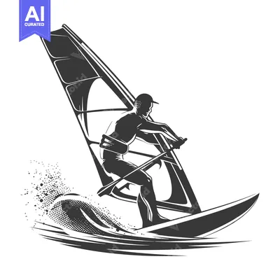 Windsurfer riding a wave with a sail and a board