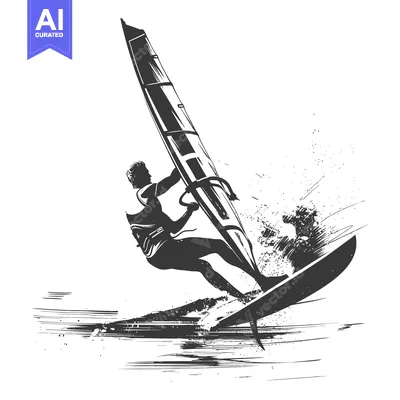 Windsurfer riding a wave with sail raised high
