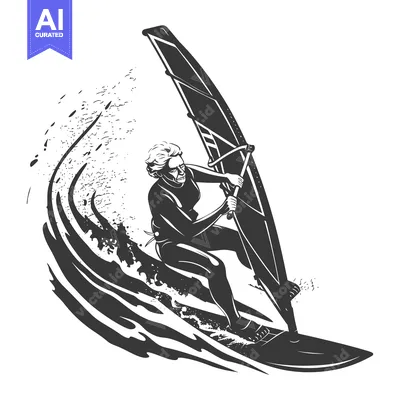Windsurfer Riding a Wave with Sail Up