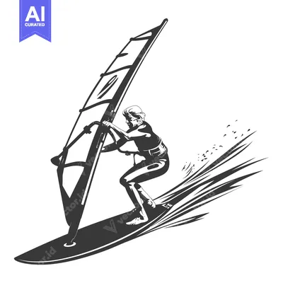 Windsurfer Riding a Wave with Sail Up