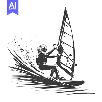 Windsurfer Riding a Wave with Sail Up