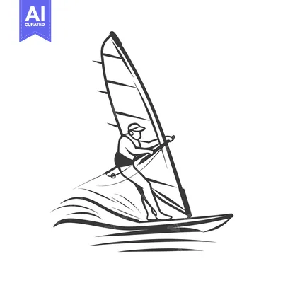Windsurfer Riding a Wave with Sail Up