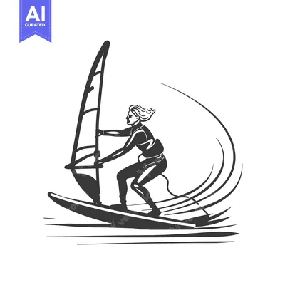 Windsurfer silhouette on a wave with sail up