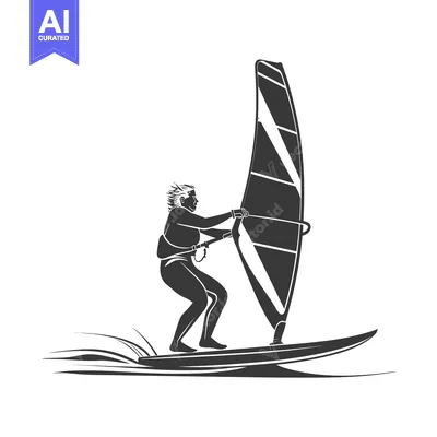 Windsurfer Silhouette with Sail and Board