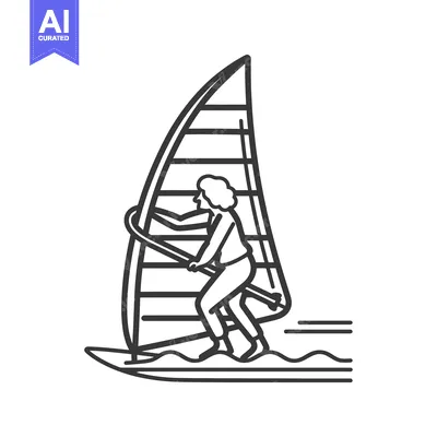 Windsurfer with Sail and Board on the Water