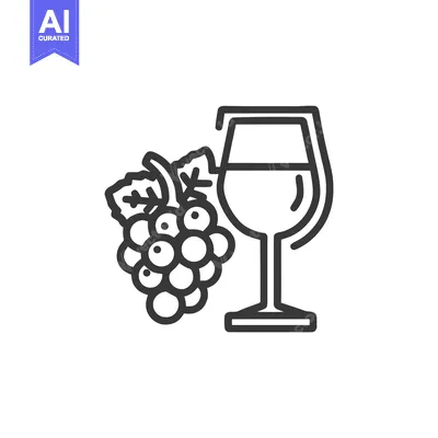 Elegant Wine Glass and Grape Cluster Line Art Illustration