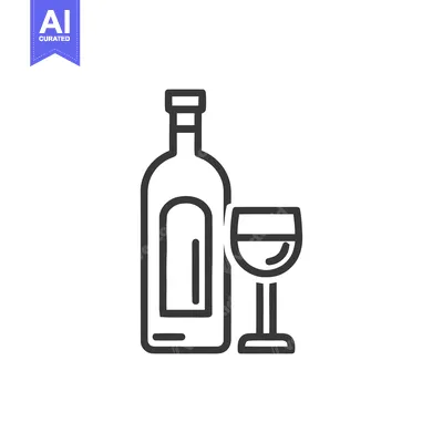 Minimalist Wine Bottle and Glass Icon: Elegant Line Art Design
