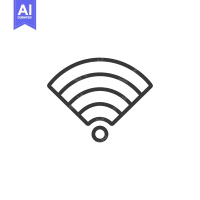 A black line drawing of a wifi symbol with three arcs and a circle bel