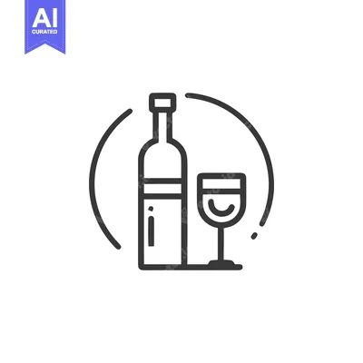 Elegant Wine Bottle and Glass Icon with Circular Accent, Minimalist De