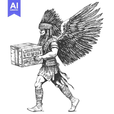 Winged Aztec Warrior Carrying a Box