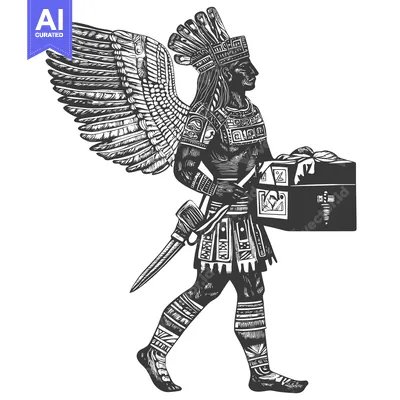 Winged Aztec Warrior Carrying a Gift Box