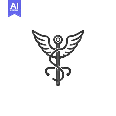Winged Caduceus Medical Symbol Line Art