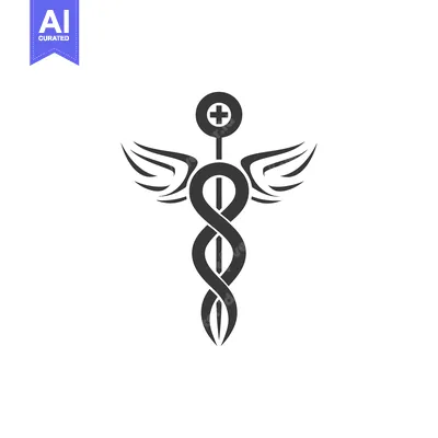 Aset desain premium: Winged Caduceus with a Cross Symbol