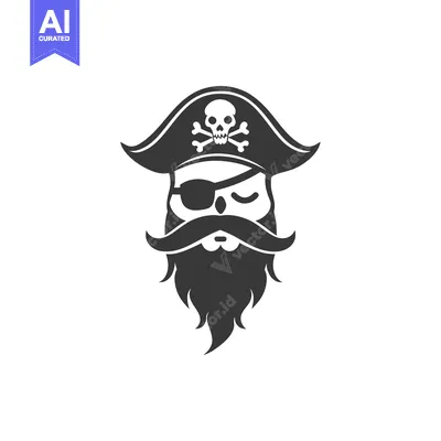 Winking Skull Pirate With Eyepatch, Hat, and Beard