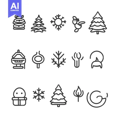 Winter Icons Set, Outline Style