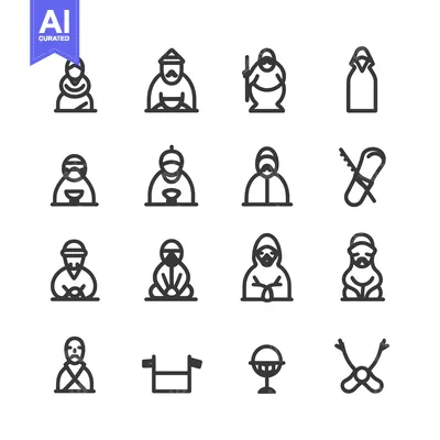 Winter Sports Icon Set Featuring People in Warm Clothing