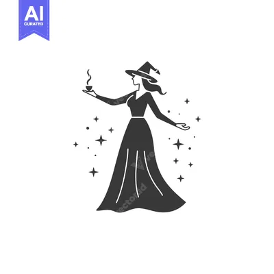 Witch with a Steaming Cup and Stars Around Her