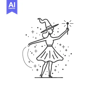 Witch with pointed hat casting a spell with a wand