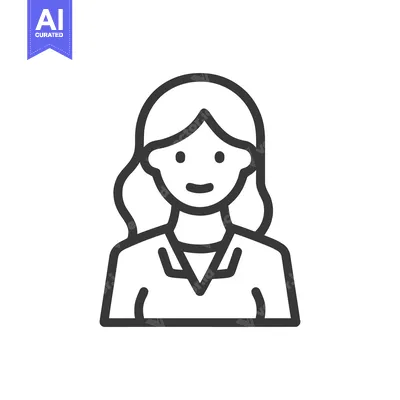 Aset premium populer: Minimalist Icon: Smiling Woman in Business Attire, Clean Line Art