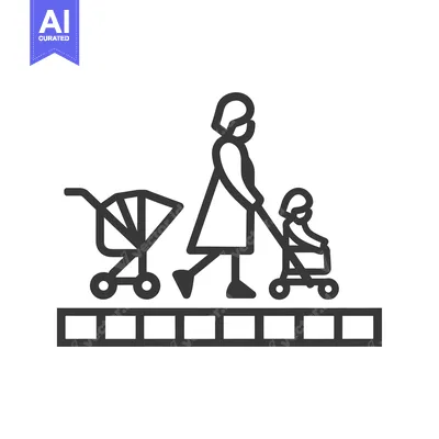 Woman and Child on a Pavement with a Shopping Cart and a Toy Car