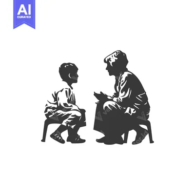 Woman and Child Sitting on Stools, Facing Each Other