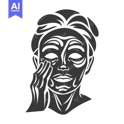 Woman Applying Face Mask, Monochrome Illustration