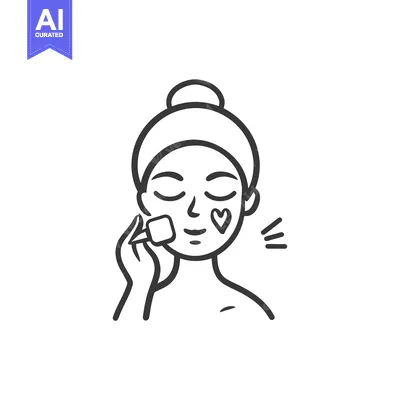 Woman applying facial mask with closed eyes and hearts on cheeks