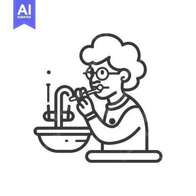 Woman Brushing Teeth in Bathroom Sink