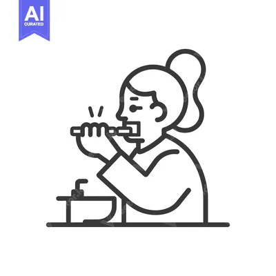 Woman Brushing Teeth in Bathroom with Sink and Faucet