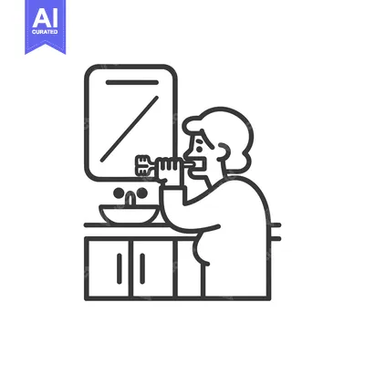 Woman Brushing Teeth in Bathroom with Sink and Mirror