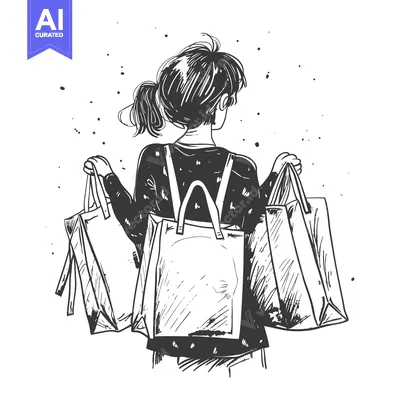 Woman carrying three shopping bags, back view
