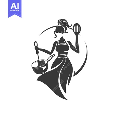 Woman chef with cooking tools, culinary logo design