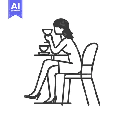 Woman Drinking Coffee at a Table with a Chair